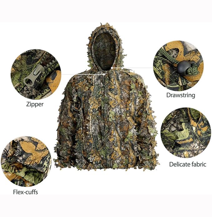 Men's Ghillie Suit with 3D Leaf Camouflage for Hunting, Outdoor & Halloween - Tall Fit (5.9-6.2ft)