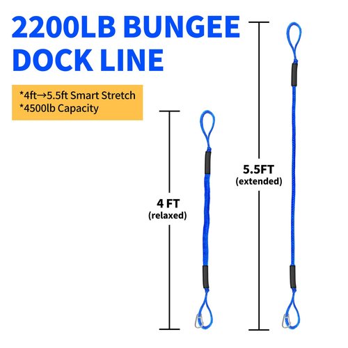 ZRSCHYG 4ft Bungee Dock Line with 2 Loops and 1 Clip, 2025 Newly Upgraded Mooring Rope for Boats (Blue)