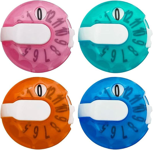 Golf Score Counter 4-Pack – Mechanical Clip-On Stroke Counter w/ One-Press Reset, No Battery