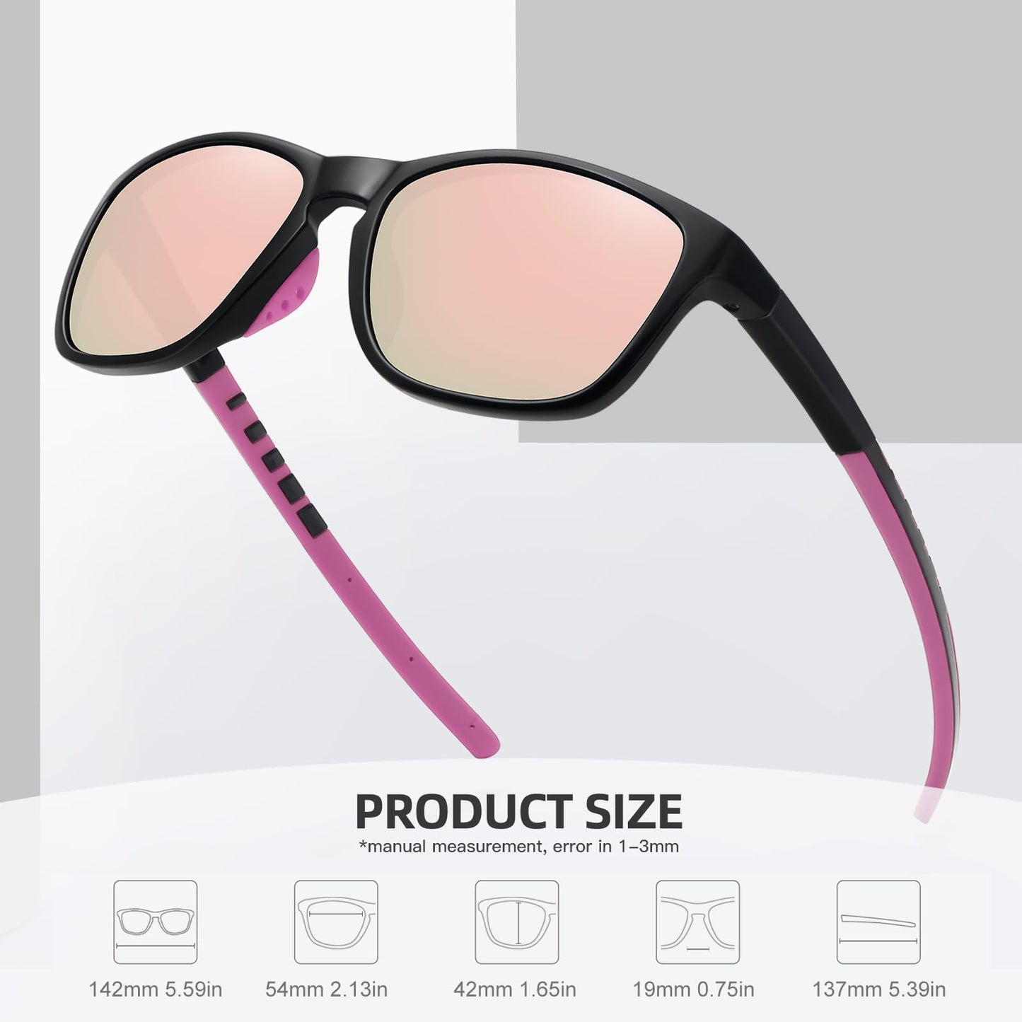 MEETSUN Polarized Sports Sunglasses for Women Men Driving Running Cycling Fishing Sun Glasses UV400 Protection Black Frame-Pink Mirror Lens