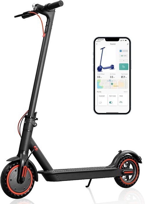 Adults Electric Scooter ，8.5"/10" Tires, 19/22Mph, 350W/500W Motor, 21-28 Miles Range, Folding E-Scooter with Dual Suspension and Braking System with App Control (W4-7.8Ah-350W)