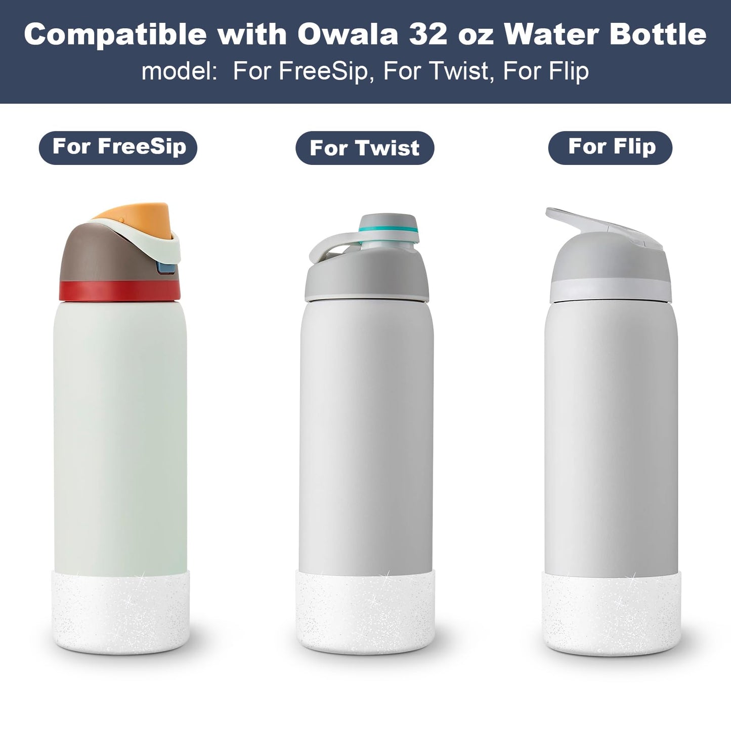 Beonsky 2 PCS Glitter Silicone Boot for Owala Water Bottle 40 oz, Anti-Slip Protective Sleeve for FreeSip/Twist/Flip Stainless Steel Water Bottles Accessories