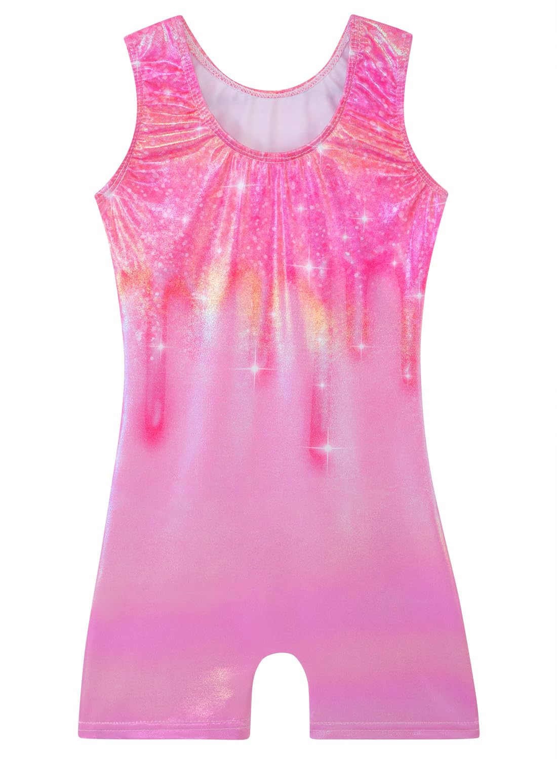 Gymnastics Leotards for Girls Toddler Ballet Dance Tumbling Outfits 4t 5t Kids Sleeveless Gymnastic Biketard with Shorts Sparkly Dancwear Unitards Clothes Bodysuit (Pink Glitter, 4-5T)