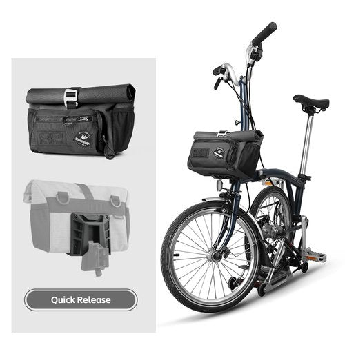 Rhinowalk Bike Handlebar Bag for Brompton Folding Bike Quick Release Bicycle Front Bag with Shoulder Strap Rain Cover for Urban Cycling