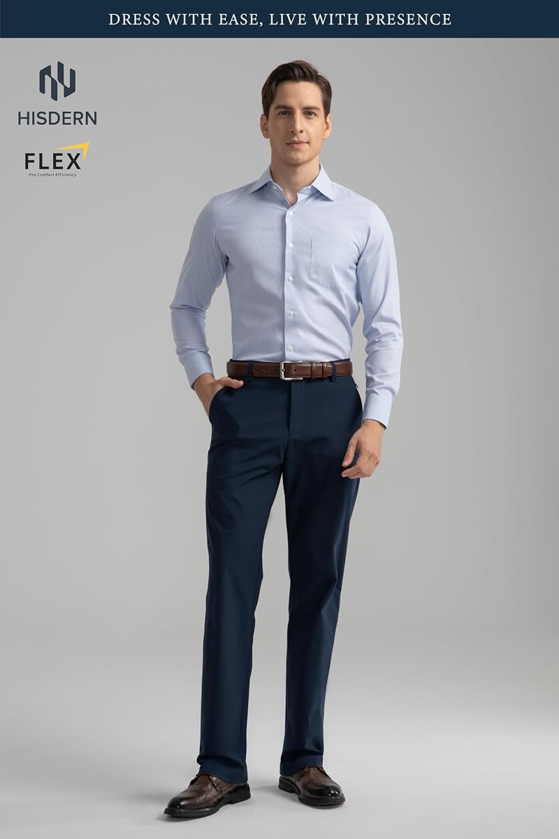 HISDERN Flex 501 Golf Dress Pants for Men Navy Blue 32W x 30L No Iron Stretch Quick-Dry