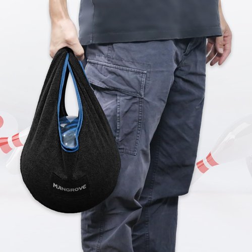 Mangrove Bowling Ball Polisher, Microfiber Bowling Towel See-Saw for Bowlers, Large Washable Bowling Shammy Seesaw, Ball Cleaner Holder Bag (Black)