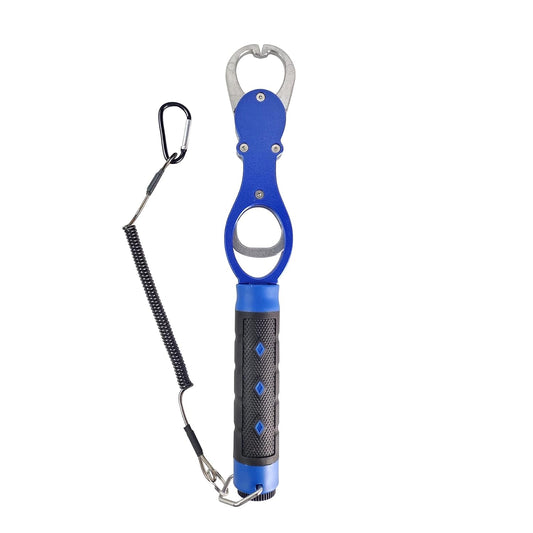 11.4'' Heavy-Duty Fish Gripper with Scale Rustproof Aluminum Body, Non-Slip Rubber Handle, Built-in Weight Estimator & Wrist Lanyard
