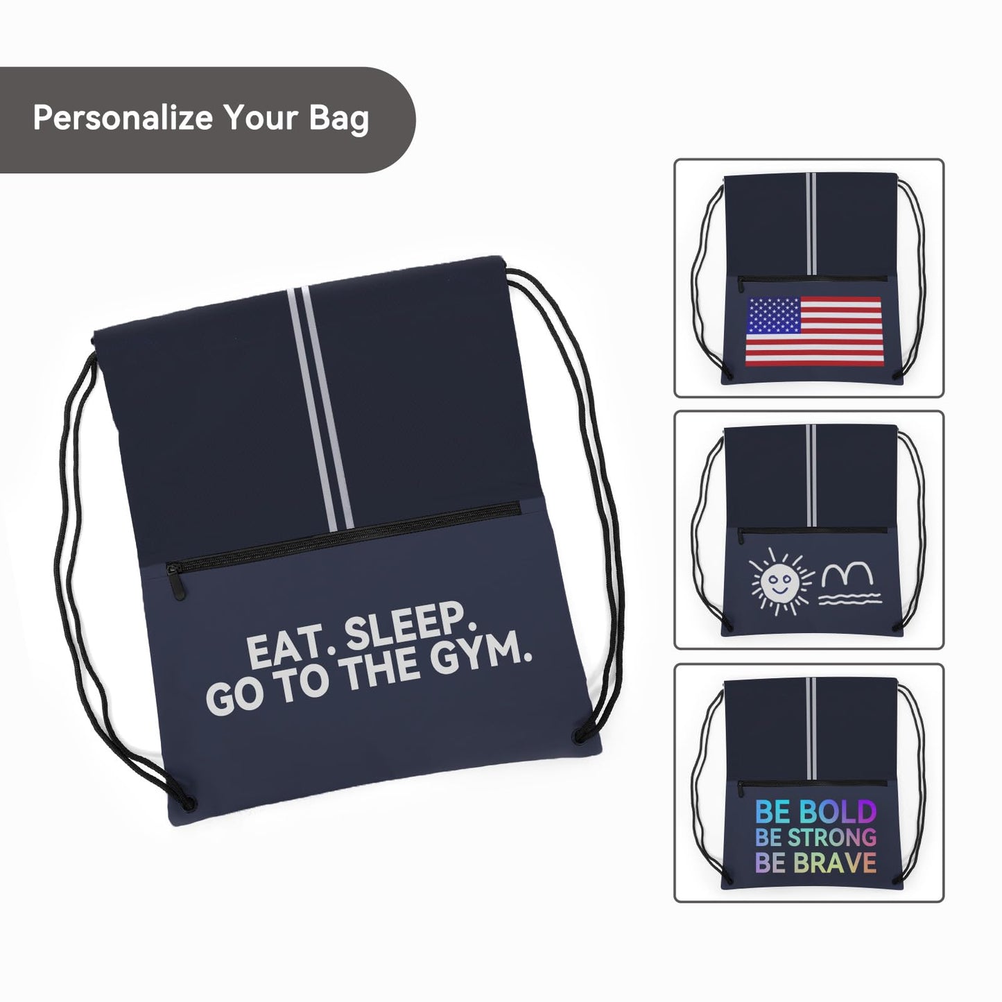 JOYNYON Drawstring Backpack Large Sports Draw String Bag for Men and Women (Navy Blue)
