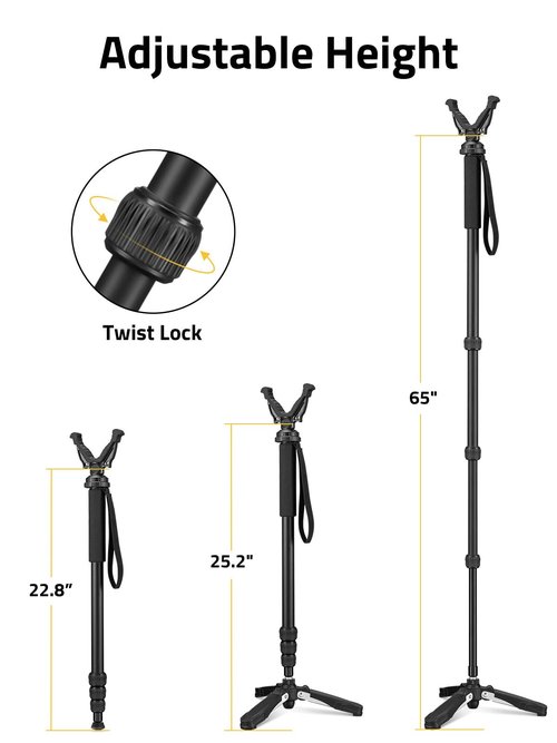Trakiom Shooting Stick Rifle Monopod with 360° Rotatable V Yoke Rest, Hunting Rifle Tripod with Tri-Stand Base Gun Stick for Shooting and Hunting, Black