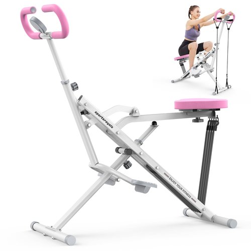 Sportsroyals Squat Machine for Home,Rodeo Core Exercise Machine,330lbs Foldable,Adjustable 4 Resistance Bands,Ride & Rowing Machine for Botty Glutes Butt Thighs,Ab Back/Leg Press Hip Thrust