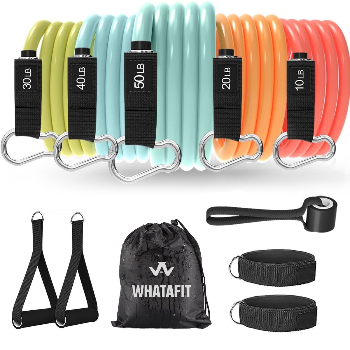 WHATAFIT Resistance Bands, Exercise Bands，Resistance Bands for Working Out, Work Out Bands with Handles for Men and Women Fitness, Strength Training Home Gym Equipment Macaron-01