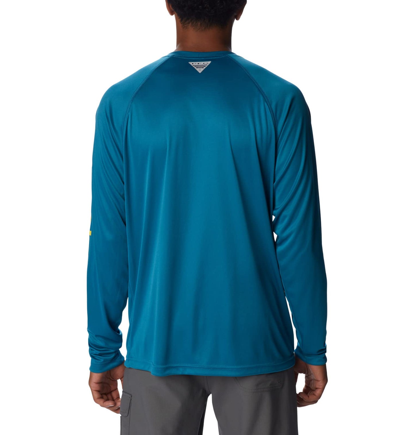 Columbia Men's Terminal Tackle Long Sleeve Shirt, Deep Marine/Laser Lemon Logo, 5X Big