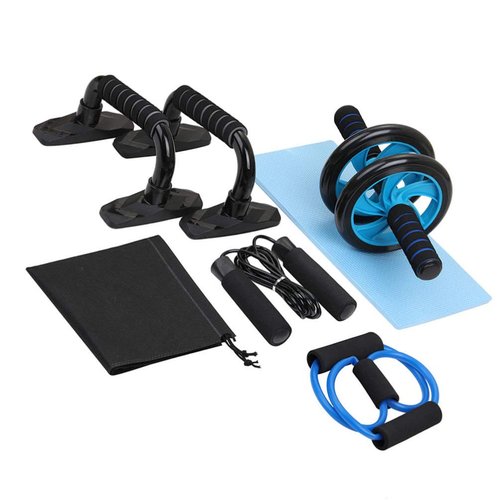 BESPORTBLE 6pcs Home Gym Equipment Kit Ab Roller Wheel Push Up Bars Jump Rope Pull Band Knee Pad with Storage Bag for Househeld Indoor Fitness Exercise Workout