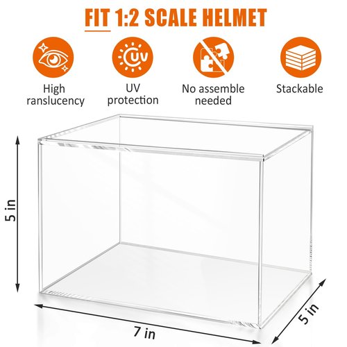 Mini Helmet Display Case, Clear Acrylic Display Cases for 1/2 Football Baseball Helmet Showcase, UV Protection Mini Helmet Storage Box – 1 Pack