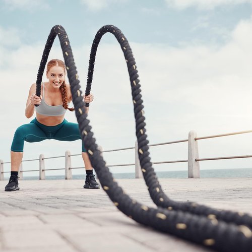 MECCANIXITY Battle Rope 20ft x 1 Inch Polyester Workout Rope Heavy Fitness Exercise Rope for Strength Training Home Gym Muscle Building, Black