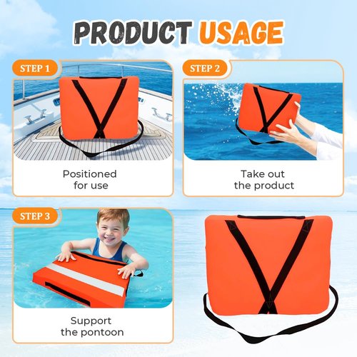 Boat Throwable Flotation Device, 2025 Upgraded High Buoyancy Boat Throw Cushion with Strap, Swimming & Rescue Boat Throwable Flotation Device, Orange Throwable Flotation Cushion (1)