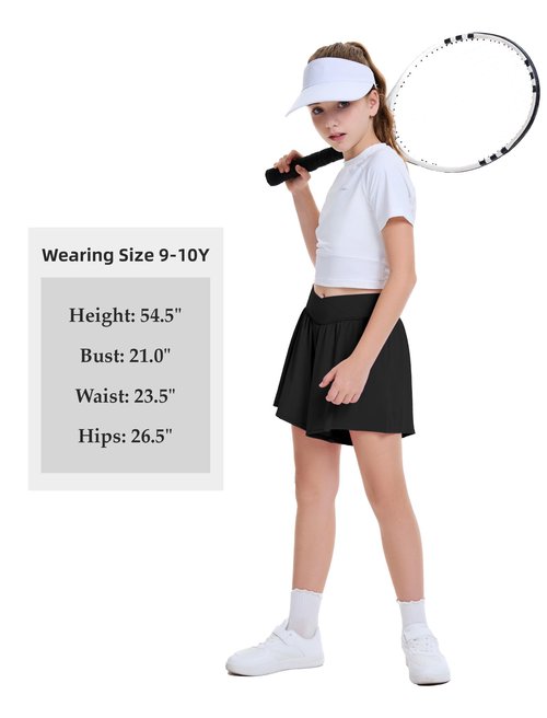 FireSwan Girls Butterfly Shorts Crossover Athletic Shorts with Pockets 2 in 1 Flowy Running Skorts for Teen, Girls, Youth Black