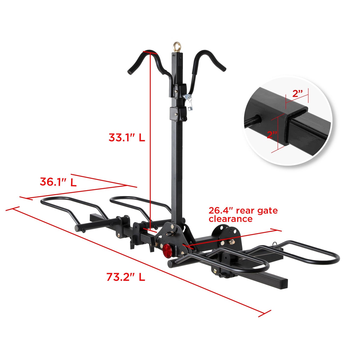 Rockland Foldable 2-Bike Rack with Lock, 200 lbs Capacity, Hitch Mount Bike Rack, Fits up to 5" Fat Tire Width and 50" Wheelbase, Bike Carrier Rack for 2" Receiver for Cars SUVs Vans RVs