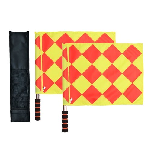 Haploon Soccer Ref Flags Football Rugby Linesman 2pcs Checkered Referee Flags Metal Pole Foam Handle with Carring Bag pack of 2