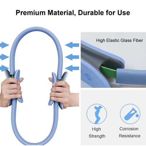 RYTMAT Pilates Ring 14.7 Inch Magic Fitness Circle Durable TPE Padded Handles Exercise Equipment for Toning Strengthening Thigh Abs, Legs and Arms (Blue)
