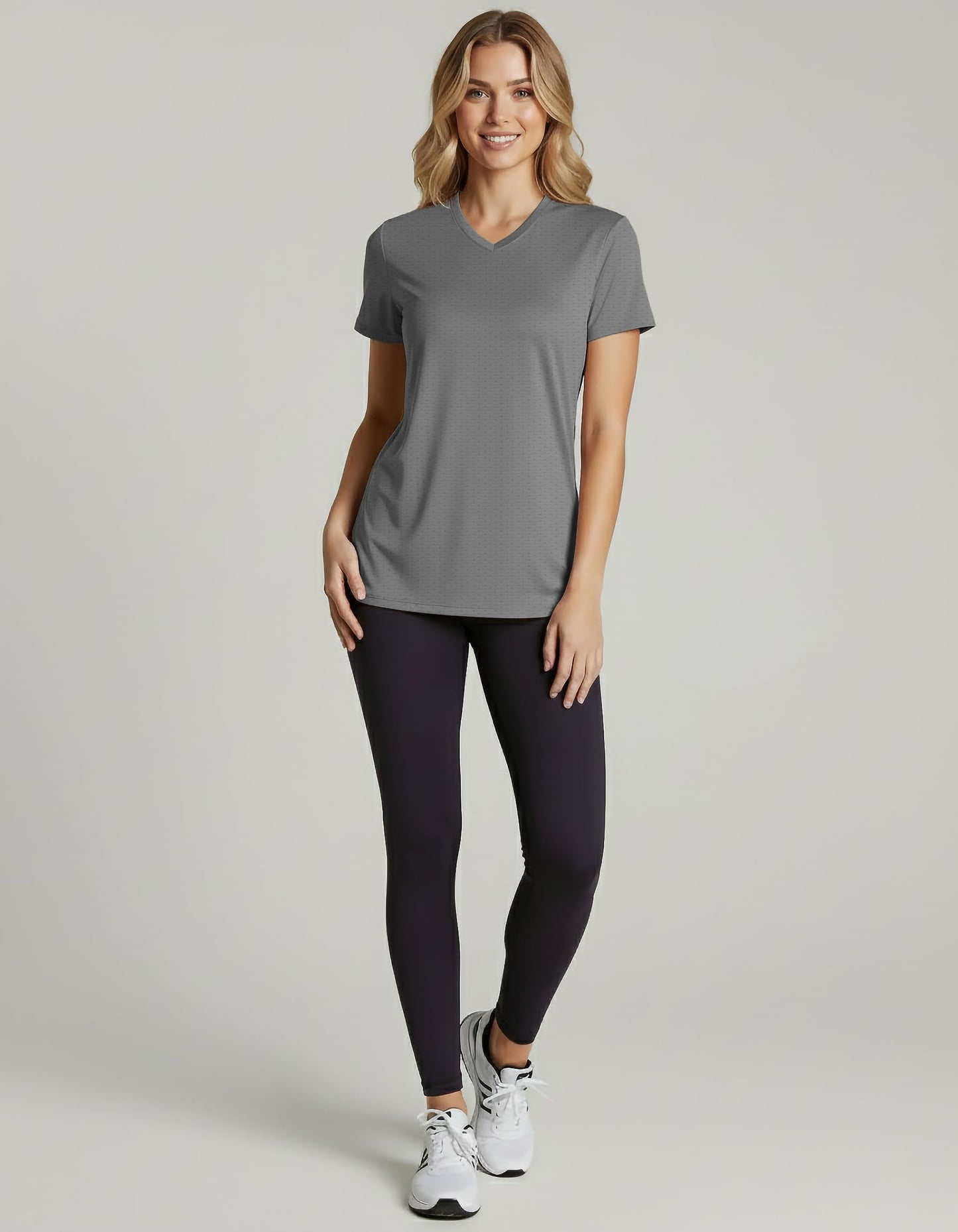 Real Essentials 5 Pack: Women's Short Sleeve Breeze Tech V-Neck T Shirt –Workout Top Wicking Dry Fit Athletic Tee- Set 2,XL