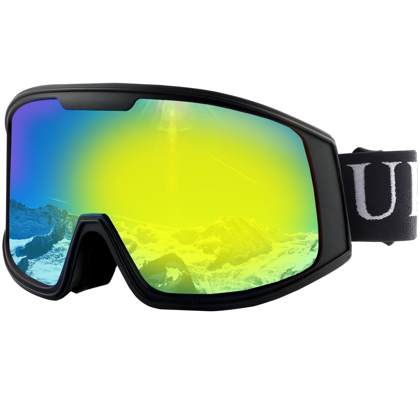 Ukoly Ski/Snowboard Goggles for Men Women, Snow Goggles HD Lens Anti-Fog Coating OTG Design UV400 Protection Windproof (Black Frame Revo Color Red HD Lens)
