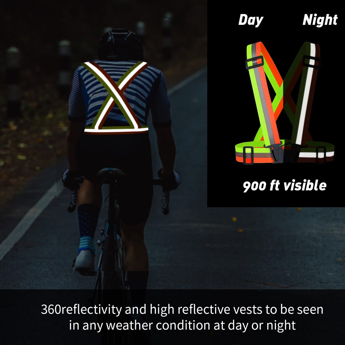 Dairzitv 2 pcs Reflective Vest, Adjustable High Visibility Reflective Safety Straps Gear for Outdoor Jogging, Cycling, Walking, Riding and Pet Walking