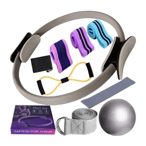 Pilates Essentials Kit for Women, 2025 New Betters-M- Pilates Rings Booty Bands Set, Yoga Ball 25cm Figure 8 Resistance Band Yoga Bands Portable Fitness Equipment for Stretching (Gray 1set)