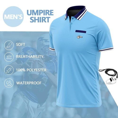 CUEJDSA Men's Baseball Softball Umpire Polo Shirt, Mens Short Sleeve Umpire Shirts, Referee Ref Umpire Jersey Uniform(Light Blue, Size 2XL)