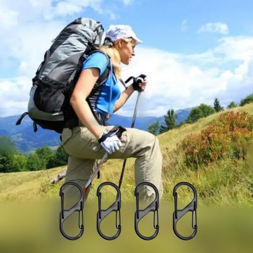 4-Pcs Stainless Steel S Shaped Carabiner Clips, Anti Theft Zipper Locking Clips for Tent, Purse, Backpack, and Luggage (Black 1.26 x 0.55 Inch)