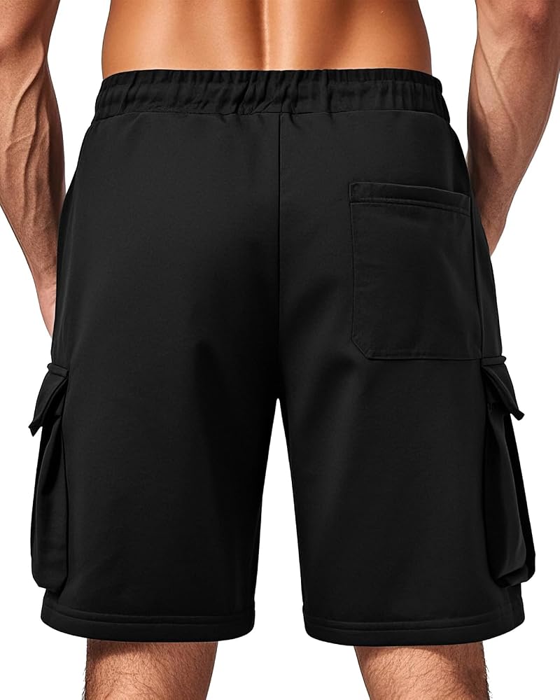A Waterwang Men's Cargo Sweat Shorts - Black, Large | Lightweight, 4-Pocket Jogger
