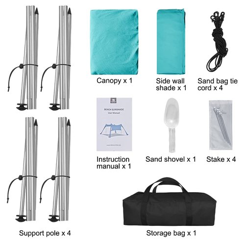 Beach Canopy Tent Shade with Sidewalls 10x10FT, 6.6FT Tall, UPF50+ Sun Shelter, Windproof & Water Resistant, Includes Guylines Sand Shovel Stability Poles, Easy Up for Beach Outdoor Camping Backyard