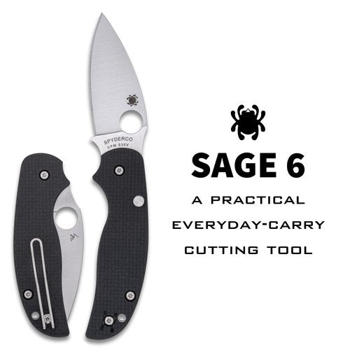 Spyderco Sage 6 Folding Knife - CPM S30V Steel Blade with Carbon Fiber/G-10 Laminate Handle, Button-Release Compression Lock, PlainEdge - C123CFBCLP