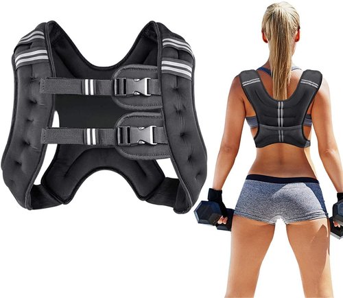 Prodigen Weighted Vest for Women and Men 16 Lbs with Reflective Stripe and Double Adjustable Buckle Straps Weight Vests for Strength Training, Jogging, Cardio, Weight Loss, Muscle Building, Black