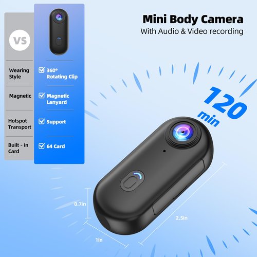dahocamgo 4K Mini WiFi Action Camera Thumb POV Camera Portable Body Cam Wearable Sports Camera with Waterproof Case Camcorder Mount Anywhere for Cycling, Travel, Pet Walking(64GB, Black)