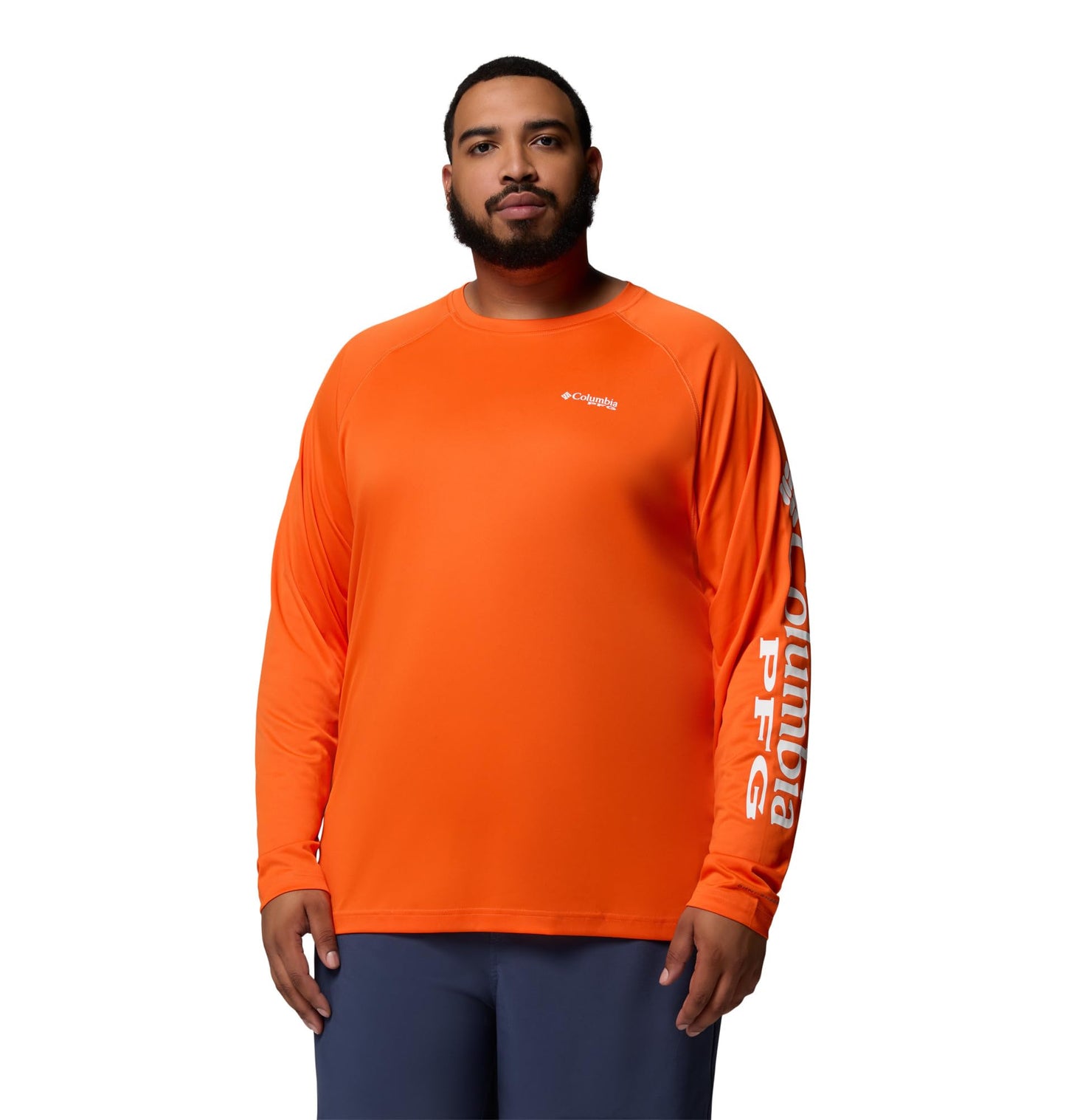 Columbia Men's PFG Terminal Tackle Long Sleeve Fishing Shirt, Spark Orange/White Logo, 4X Tall
