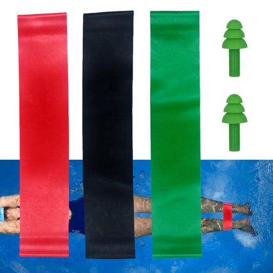 3 PCs Swimming Ankle Strap with 1 Pair Earplug, Rubber Pulling Ankle Band Aquatic Resistance Belt for Swimming Training Legs Resistance Strength Exercise