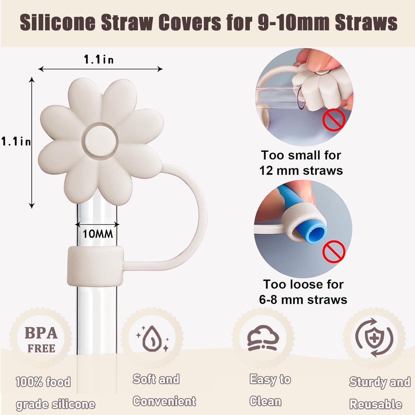 SEMATA 6PCS Silicone Straw Covers Toppers for Stanley Cups 30&40 Oz Tumbler Accessories -Flower Straw Caps Dust-Proof -Reusable Straws Tips Protectors for Stanley Cup 10mm 0.4in Straws