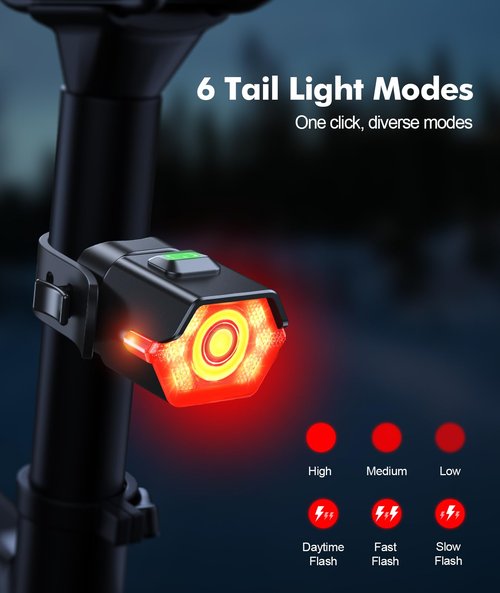 Zewdov 3+6 Modes Bike Lights for Night Riding with Side Light, Rechargeable & IP65 Waterproof Bicycle Light, Bike Headlight and Tail Light Set for Road Mountain Cycling