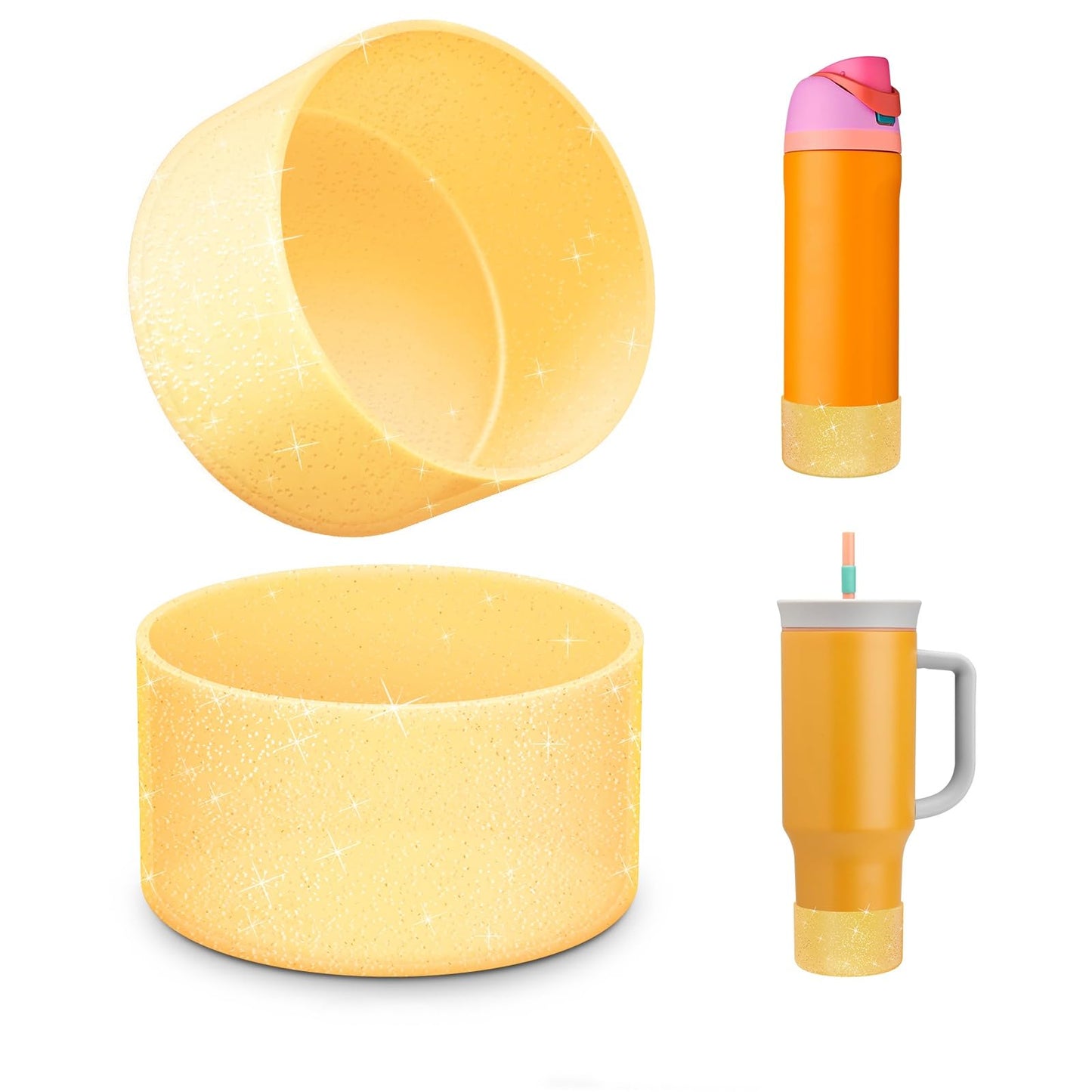 Beonsky 2 PCS Glitter Silicone Boot for Owala Water Bottle 24 oz, Anti-Slip Protective Sleeve for FreeSip/Twist/Flip Stainless Steel Water Bottles Accessories