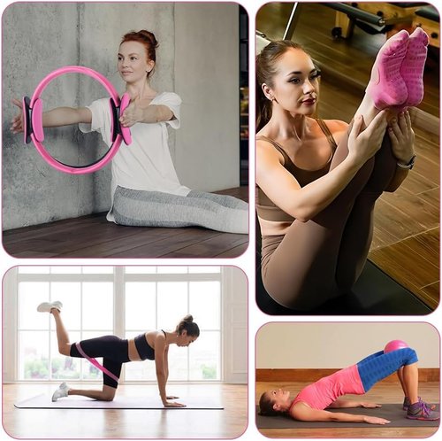 Pilates Ring and Ball Set, 13 Pcs Home Pilates Kit with 13” Circle Yoga Ring 6 Resistance Bands 9.8” Pilates Ball, Accessories, Pilates Essential Kit for Women Girl Home Workouts Beginners Toning