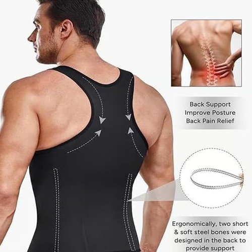 krautain Men's Zipper Waist Trainer Trimmer Vest Sweat Compression Tank Top Mesh Breathable Shaping Shapewear Belly Fat Girdle(2PCS,XL)