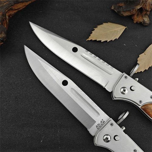 Goshawk 13" Large AK47 CCCP Button Lock Pocket Knife with Slide Safety Lock，Portable Tactical Folding Knives，440C Steel Blade and Wooden Handle，Gifts for Men，EDC Tool for Camping，Hunting