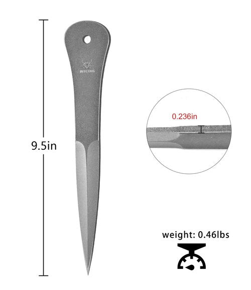 WICING 9.5 Inch Throwing Spikes - 0.236" Thick Full Tang Design, with Nylon Sheaths for Recreation and Competition - 3 Pack