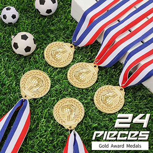 Soccer Medals Set with Ribbons - 24 Gold Award Trophies for Teams