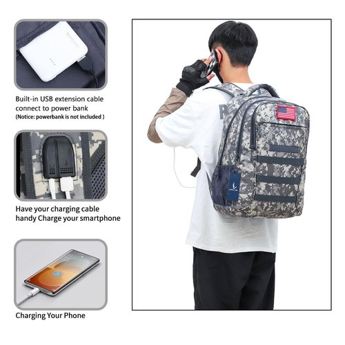 outdoor plus Camo Backpack,Military Boys Backpacks for School,40L Army Bookbag with USB Charging Port Waterproof