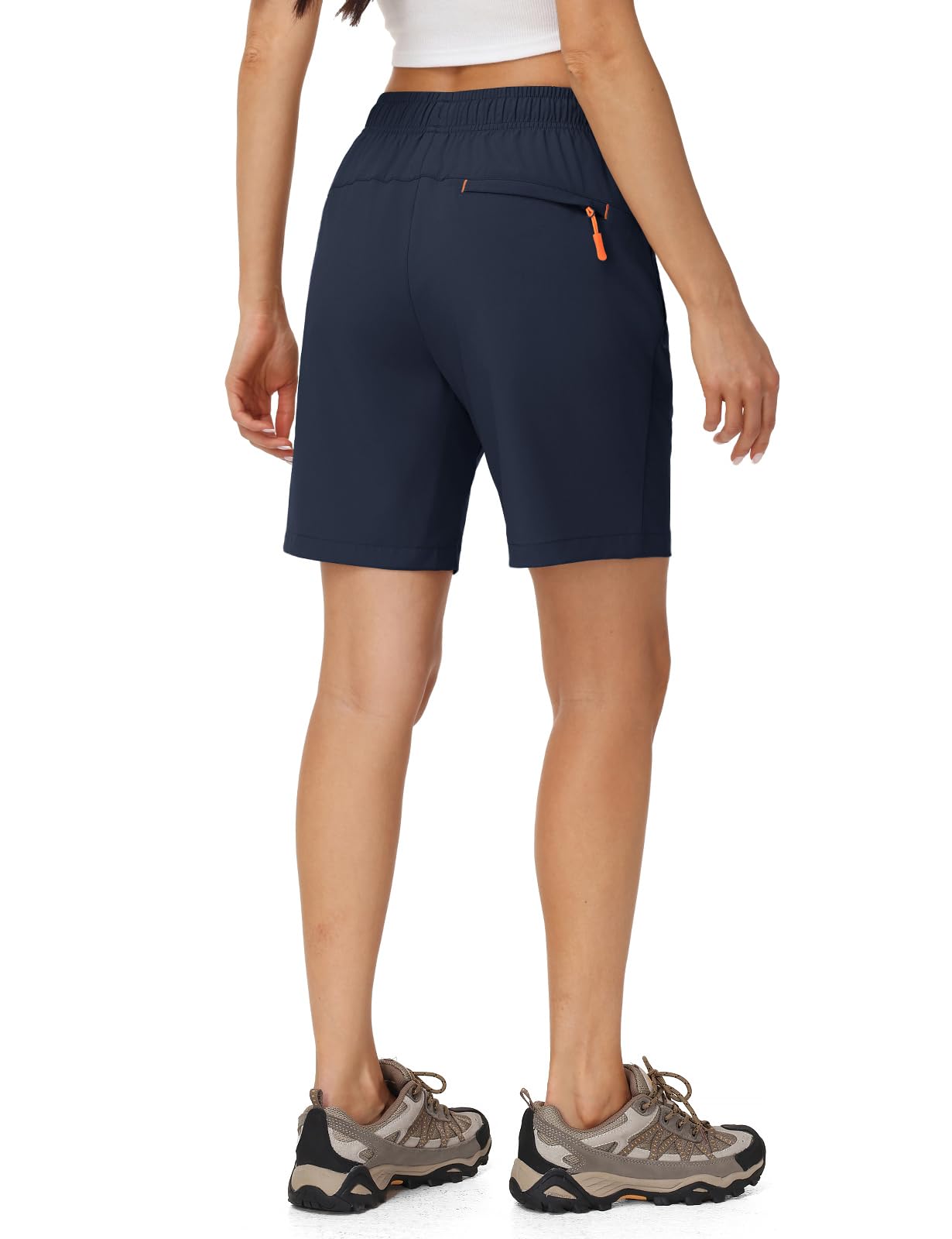 Rdruko Women's Hiking Shorts 8" Quick Dry Lightweight Water Resistant Outdoor Travel Shorts with Pockets, Navy Blue, XL
