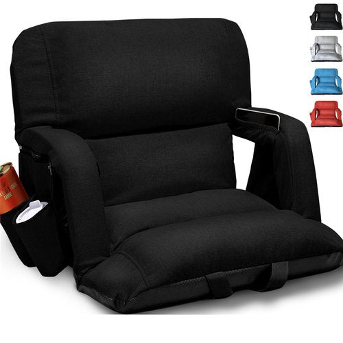 yeyeeyyee Wide Stadium Seats with Back Support, Exclusive Sofa Style Design Extra Thick Bleacher Chairs with Back and Cushion, 6 Reclining Positions - Ultimate Comfort for Sports Events (Black, 25")