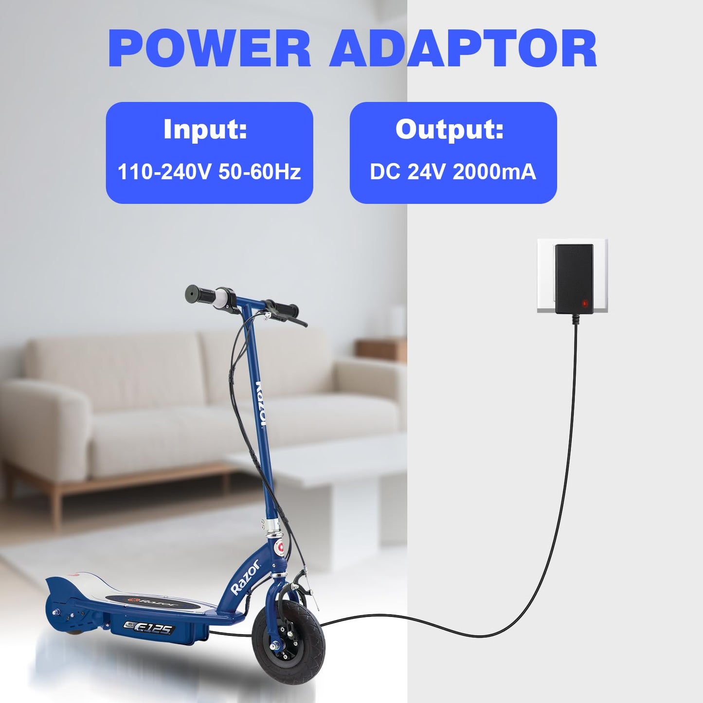 24V Electric Scooter Charger for Razor MX350 Dirt Bike MX400 Dirt Rocket PR200, E100 E200 E300 E500 Dirt Quad Pocket Mod Sports Mod Motorcycle 24V 2000mA Electric Battery Charger