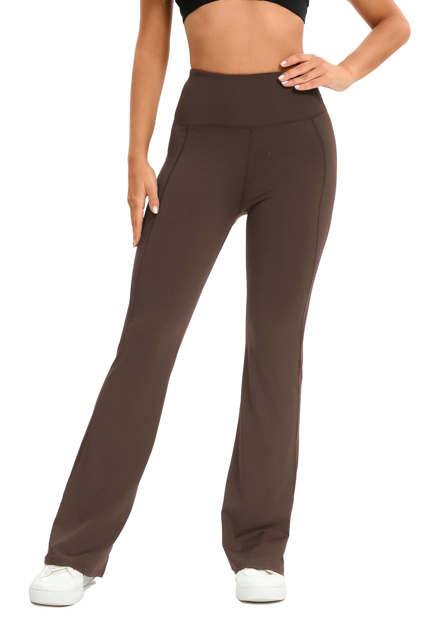 LALA BIRDS Flare Leggings for Women,High Waisted Women Yoga Pants with Tummy Control,Casual Bell Bottoms Flared Leggings for Yoga,Workout,Gym (US, Alpha, Small, Regular, Long, Brown)